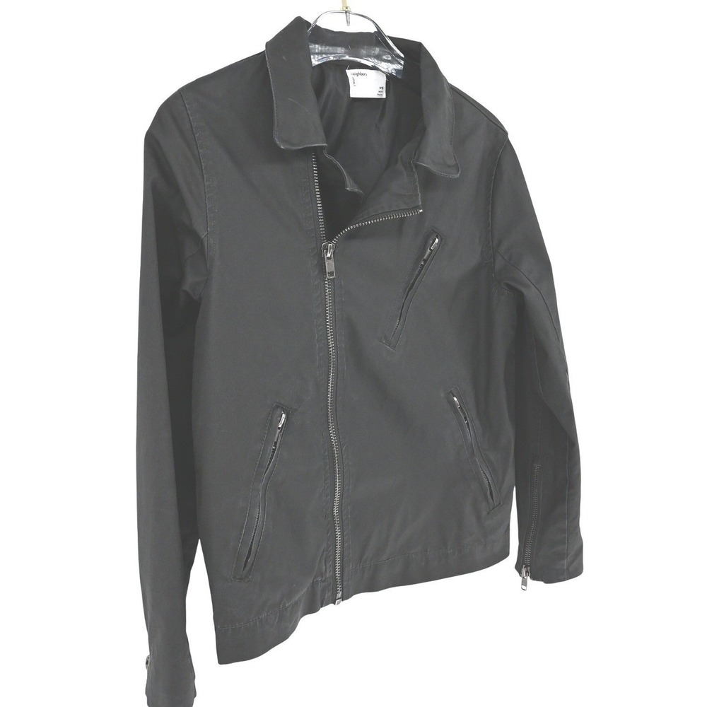 100% Cotton Your Neighbors Gun Metal Asymmetrical Zip Moto Jacket Streetwear